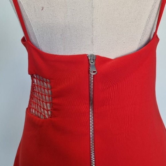By Johnny Red V-Neck Mesh Panel Sheath Midi Dres Size 12 - Picture 7 of 8